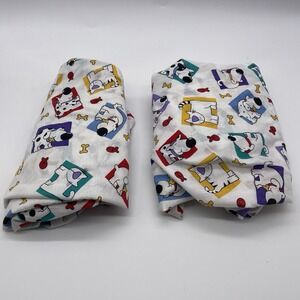 2- Vintage Dundee Baby Blanket Crib  Cartoon Dogs &‎ Cats Print Cotton Blend